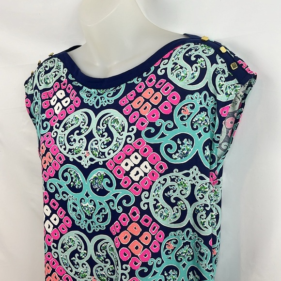 Lilly Pulitzer Robin Blue Pink Short Sleeve Behind The Gate Prima Cotton Size XS - Picture 6 of 11